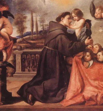 San Antonio de Padua abraza al Niño Jesús rodeado de ángeles, de Antonio de Pereda