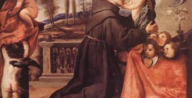 San Antonio de Padua abraza al Niño Jesús rodeado de ángeles, de Antonio de Pereda